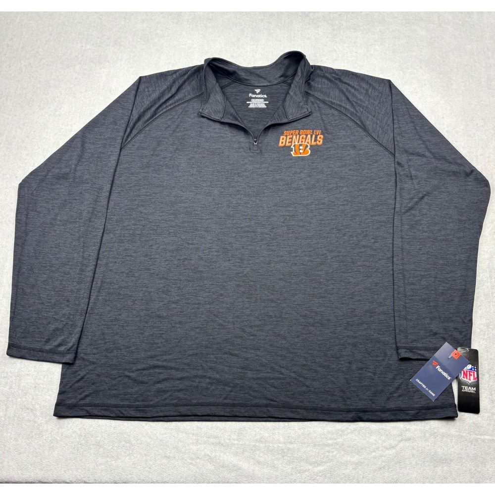 Fanatics Bengals Pullover Mens 4XL Gray NFL Super Bowl LVI Quarter Zip NWT